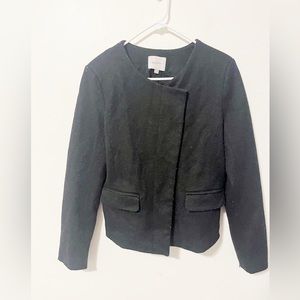 LOFT Black Wool Blend Assymetrical Modern Minimalist Blazer w/ Zipper Accent